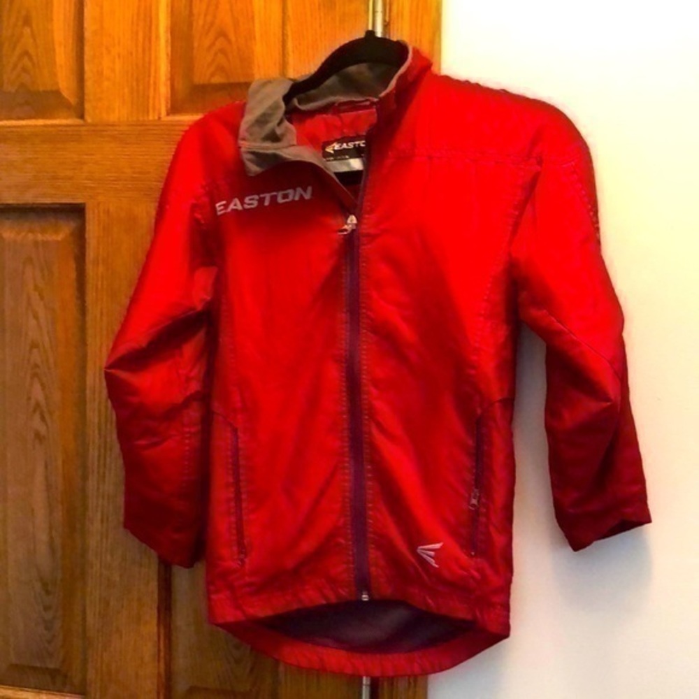 Red Easton windbreaker style jacket with hidden pocket on mesh inside Y XXS